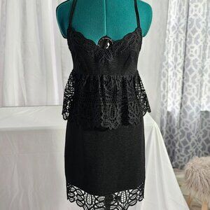 Gianni Bini Monica Black Lace Peplum Mini Dress – Size 4